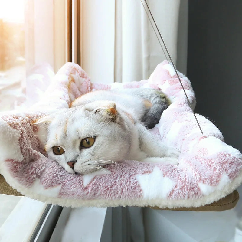 Elevated Cat Hammock: Aerial Bed for Cats with Climbing Frame and Sunny Window Seat, Supports Up to 20kg, Ideal for Winter Use