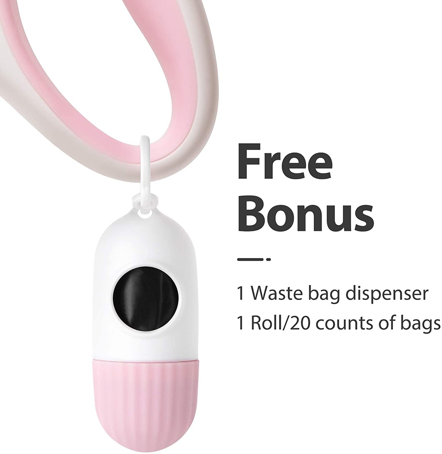 Retractable Dog Leash with Integrated Dispenser and Waste Bags, 10 Feet, White and Pink