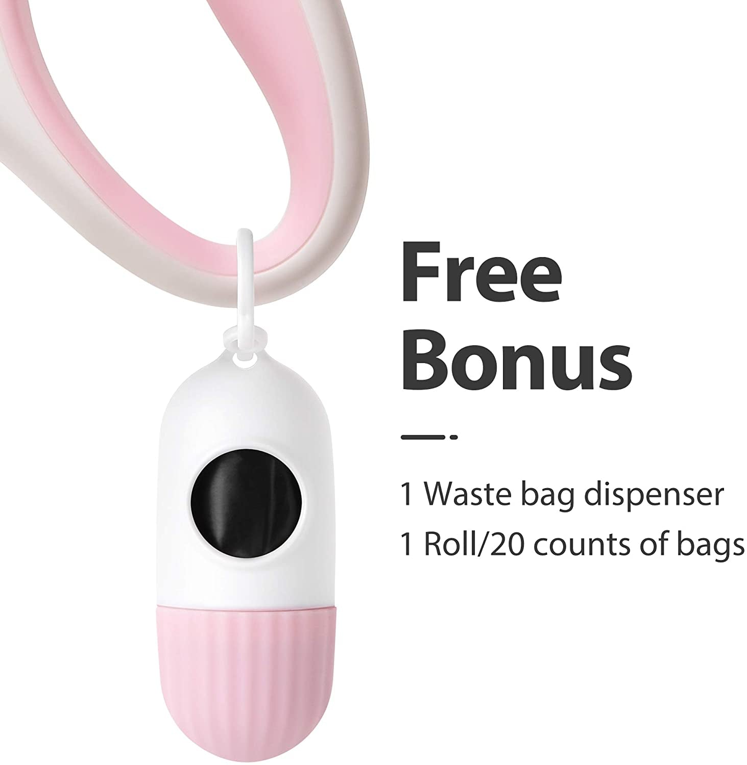 Retractable Dog Leash with Integrated Dispenser and Waste Bags, 10 Feet, White and Pink