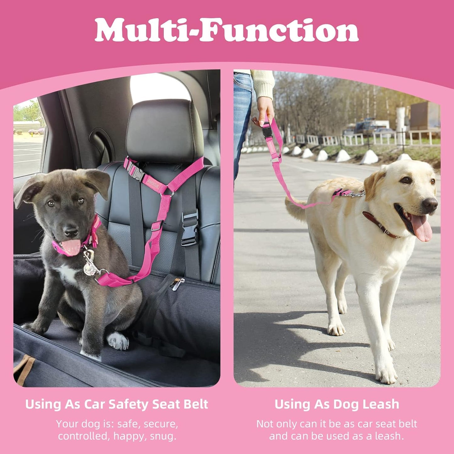 Dual Pack Dog Car Seat Belt with Headrest Restraint - Nylon Safety Straps