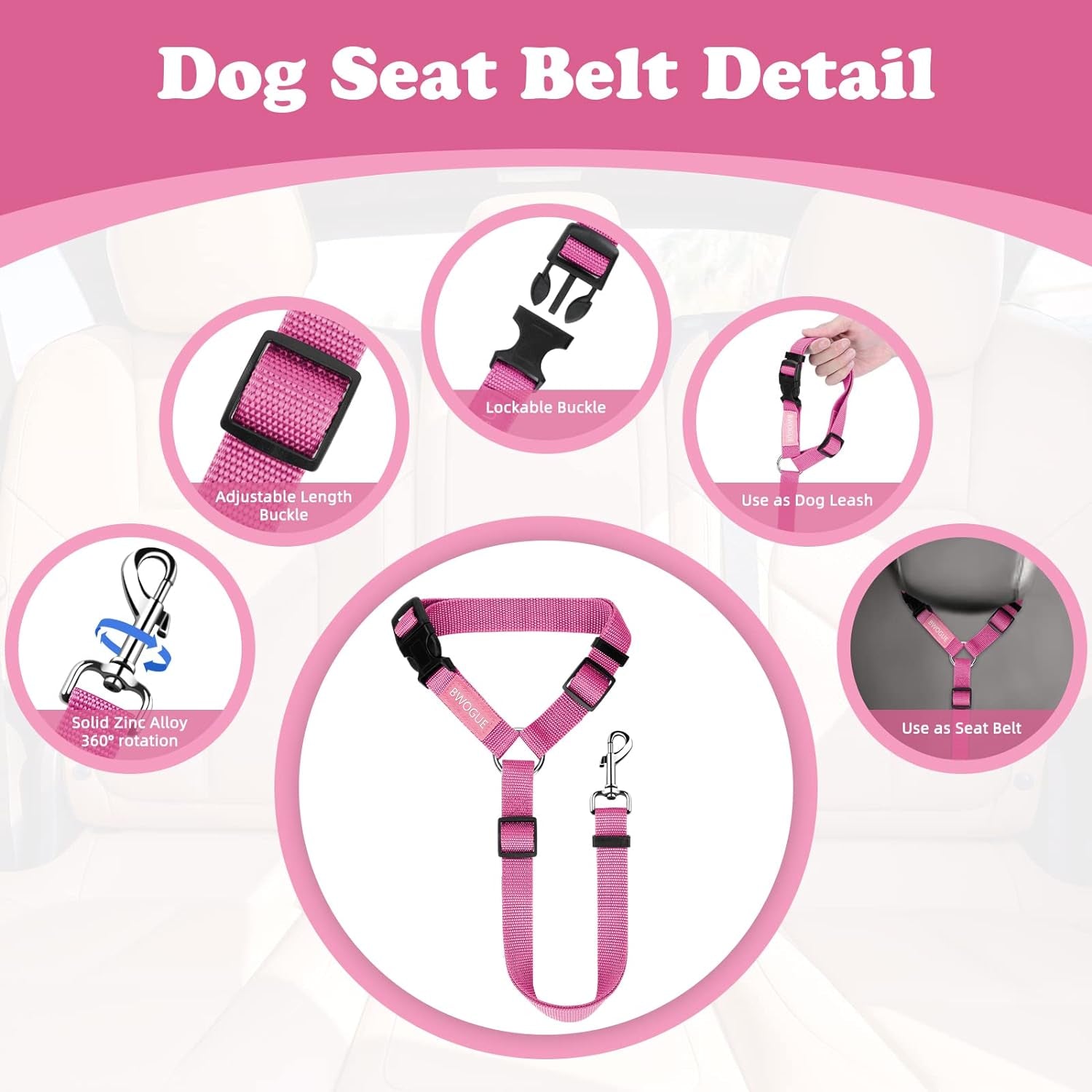 Dual Pack Dog Car Seat Belt with Headrest Restraint - Nylon Safety Straps