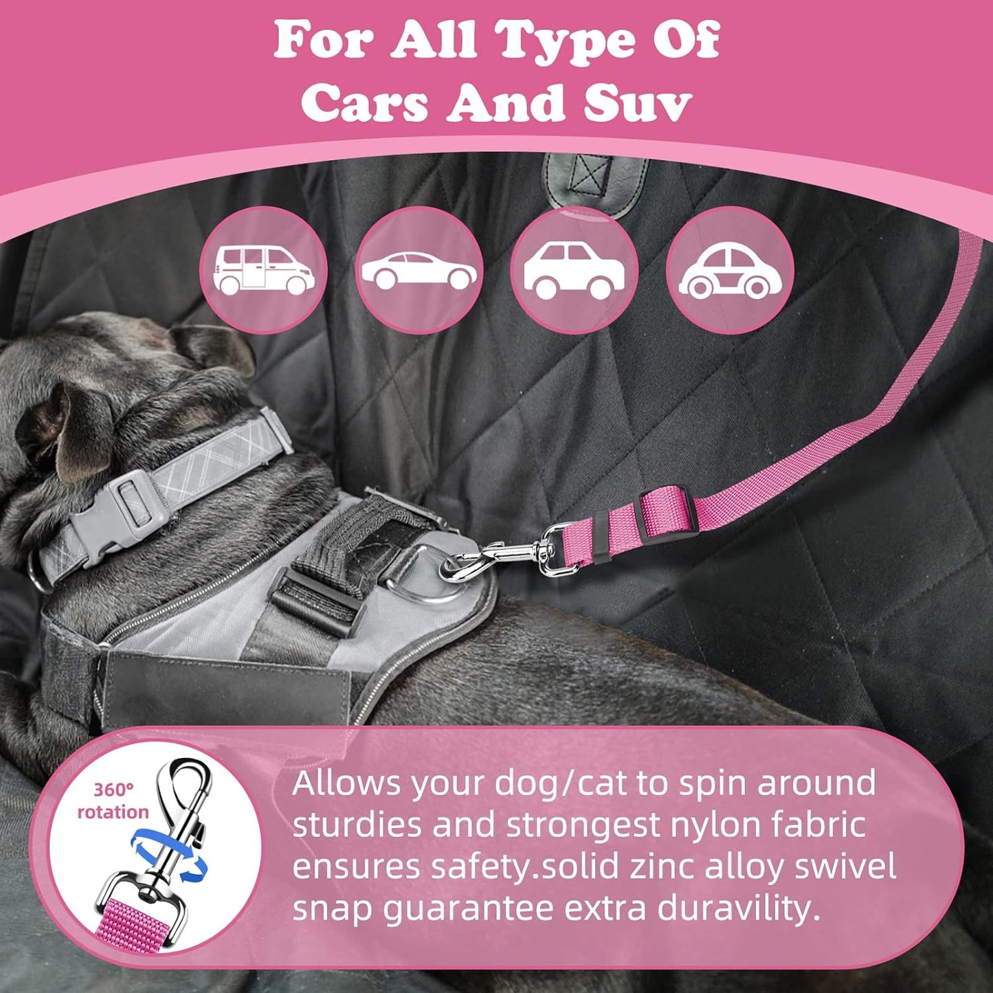Dual Pack Dog Car Seat Belt with Headrest Restraint - Nylon Safety Straps
