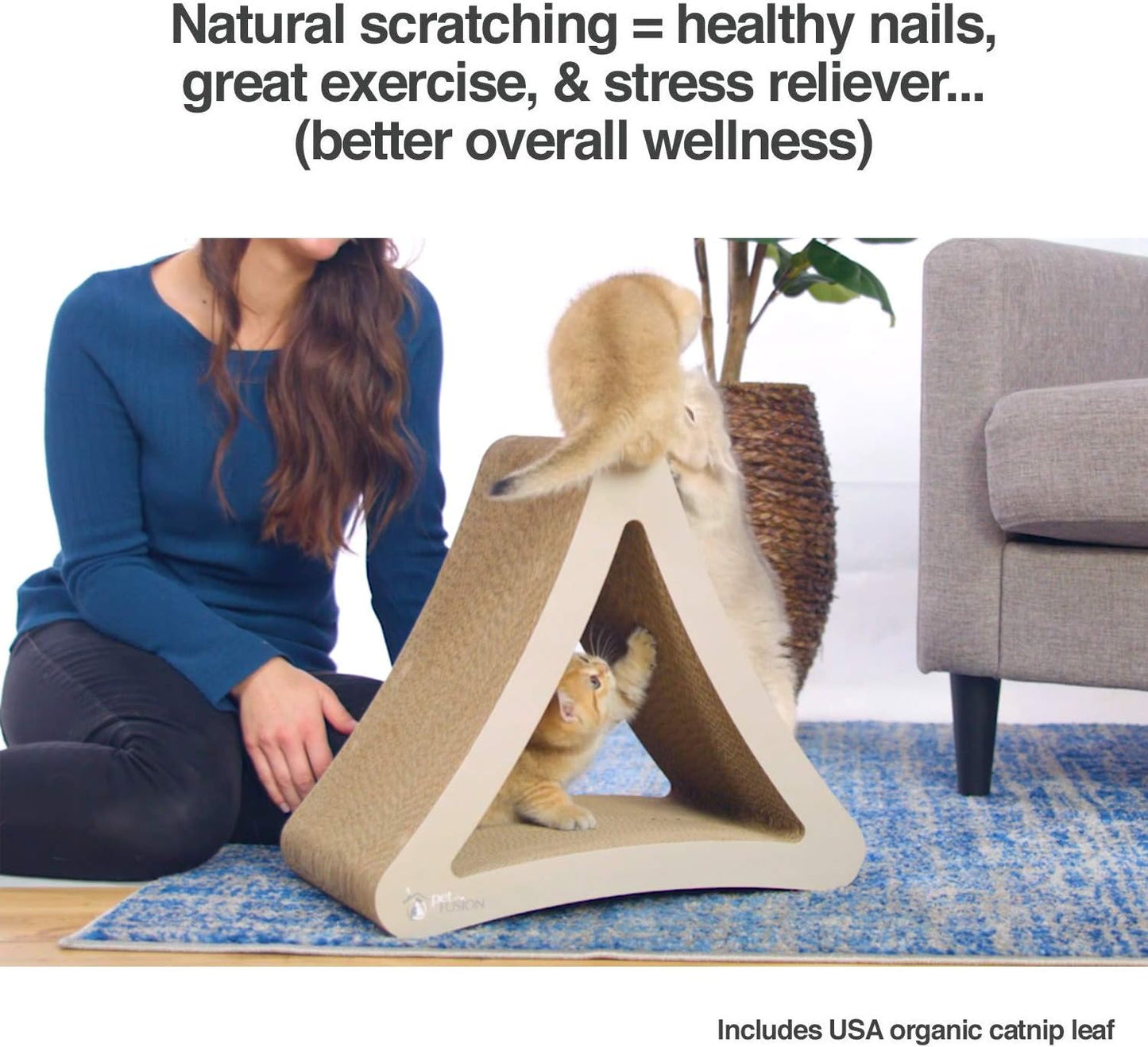 Three-Sided Vertical Cat Scratching Post - Dimensions: 18" x 10.5" x 15.9