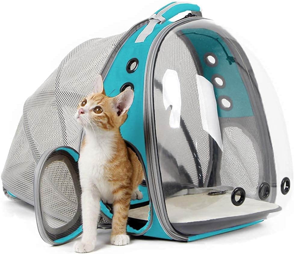 Expandable Cat Backpack Carrier with Space Capsule Bubble Window, Suitable for Pets up to 12 lbs